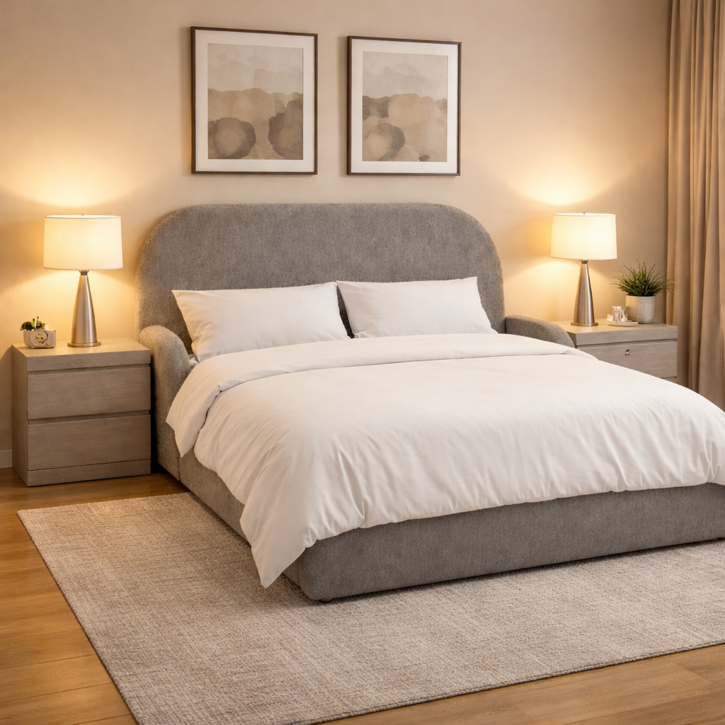 Cama Queen Tapizado Gris