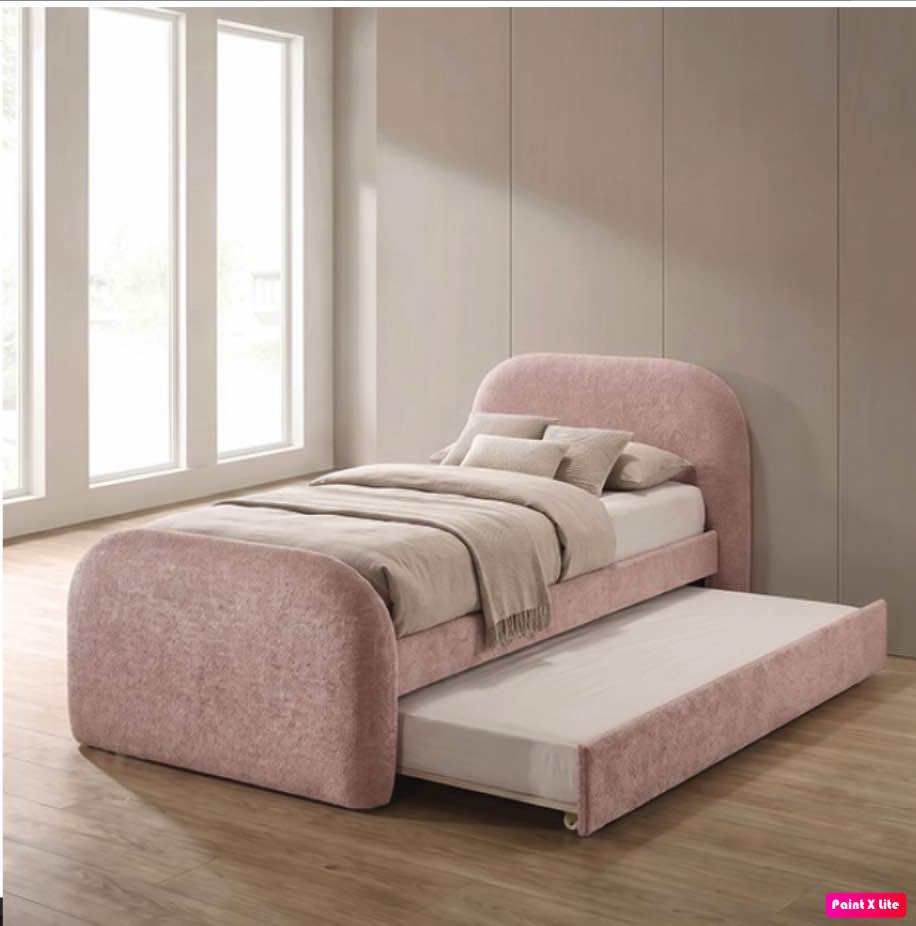 Cama individual con cama baja rosa